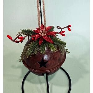 Price Reduced Rustic Rusty Bell Christmas Glitter Poinsettia CO18